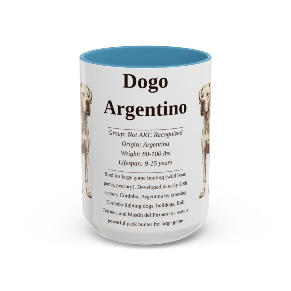 15oz Dogo Argentino Mug, Light Blue, front view