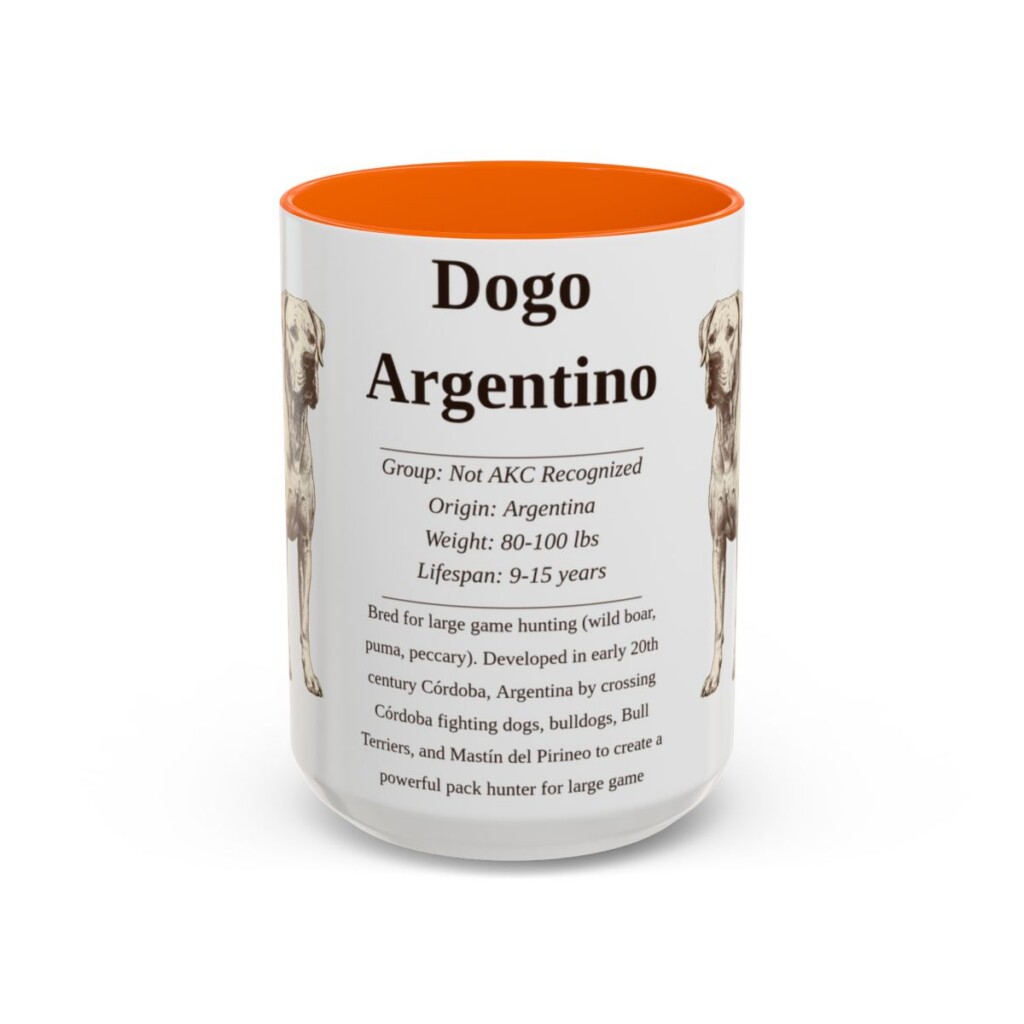 15oz Dogo Argentino Mug, Orange, front view