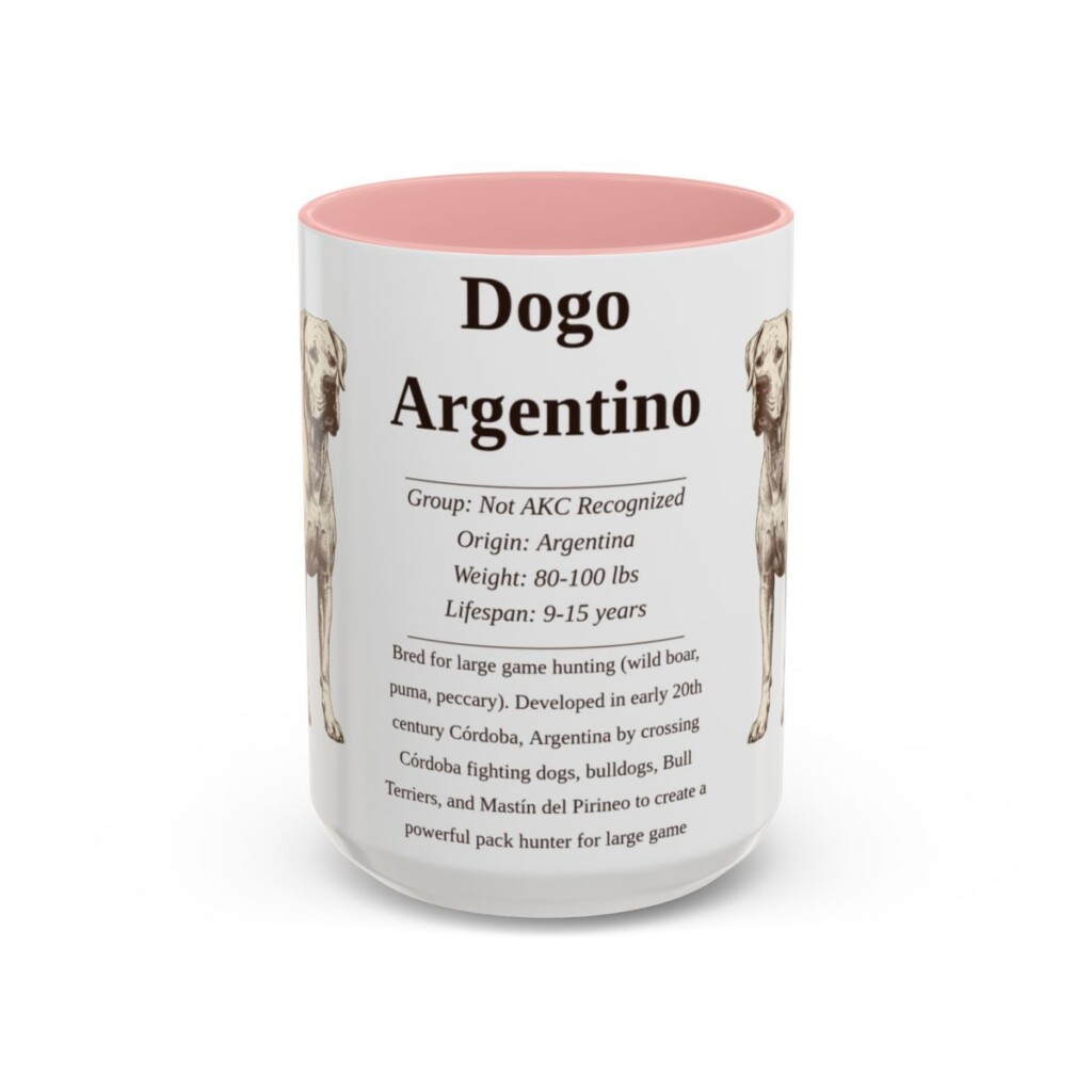 15oz Dogo Argentino Mug, Pink, front view