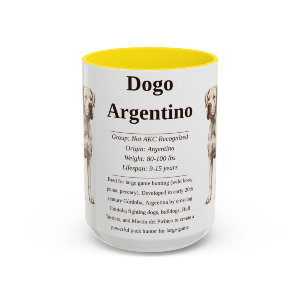 15oz Dogo Argentino Mug, Yellow, front view