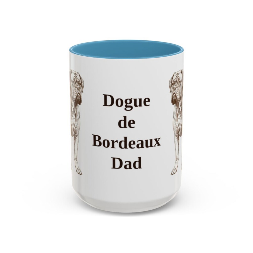 15oz Dogue de Bordeaux Dog Dad Mug, Light Blue, front view