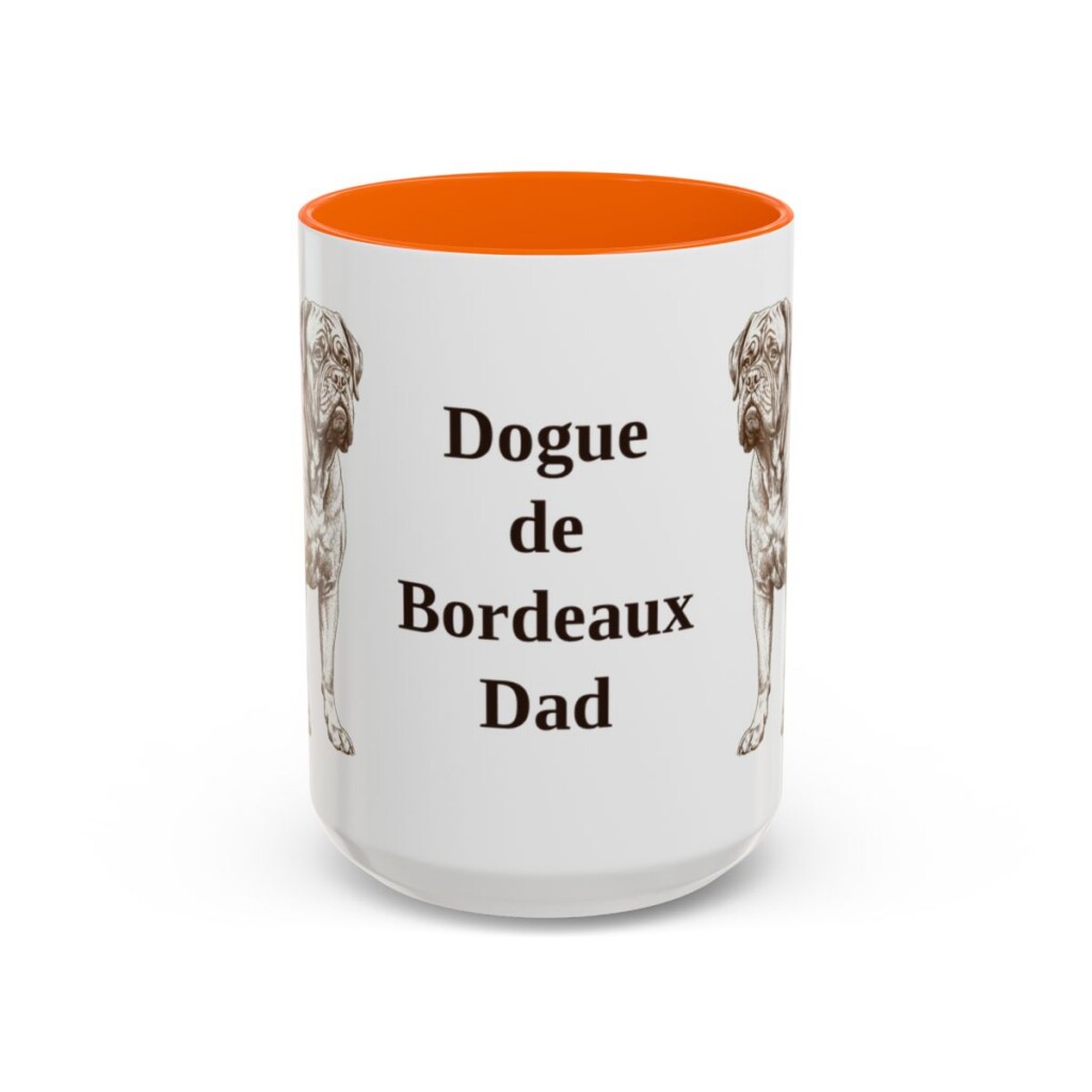 15oz Dogue de Bordeaux Dog Dad Mug, Orange, front view