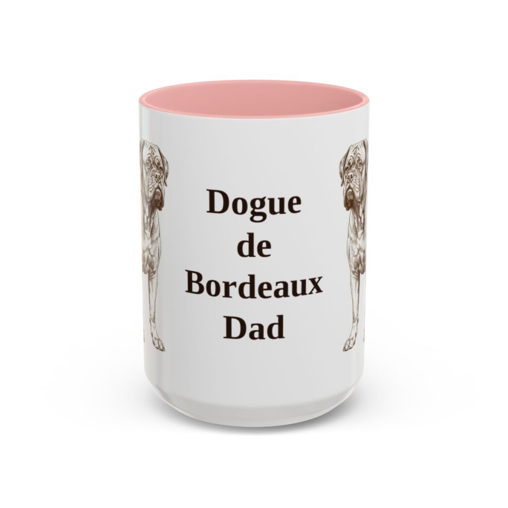 15oz Dogue de Bordeaux Dog Dad Mug, Pink, front view