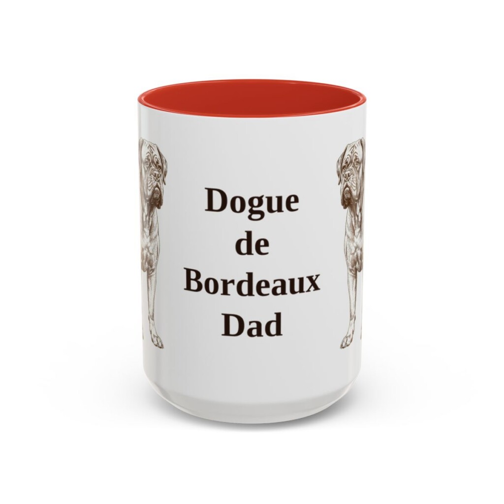 15oz Dogue de Bordeaux Dog Dad Mug, Red, front view