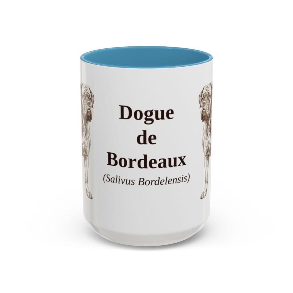 15oz Dogue de Bordeaux Latin Mug, Light Blue, front view