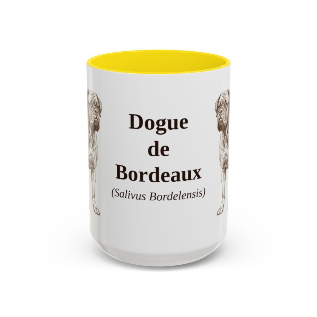 15oz Dogue de Bordeaux Latin Mug, Yellow, front view