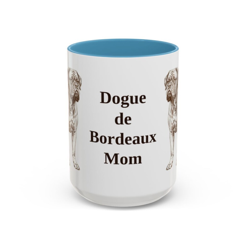 15oz Dogue de Bordeaux Dog Mom Mug, Light Blue, front view