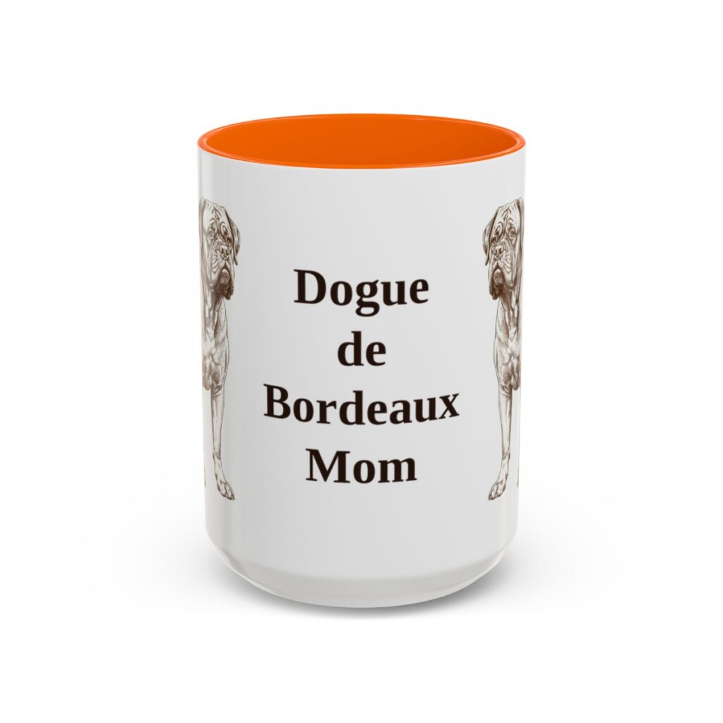 15oz Dogue de Bordeaux Dog Mom Mug, Orange, front view