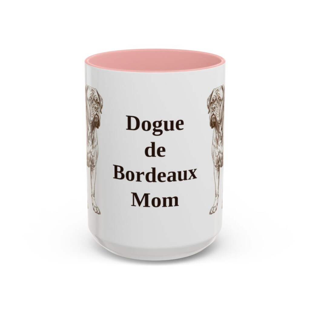 15oz Dogue de Bordeaux Dog Mom Mug, Pink, front view