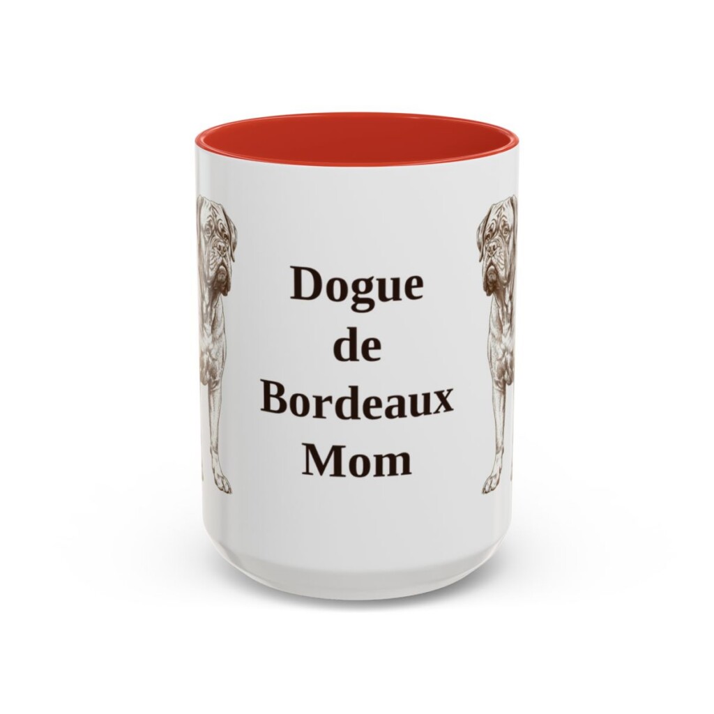 15oz Dogue de Bordeaux Dog Mom Mug, Red, front view