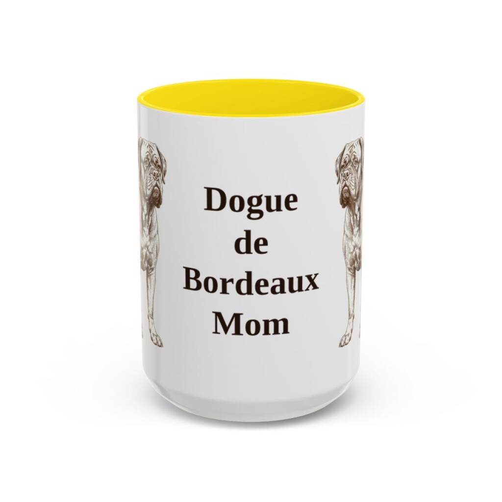 15oz Dogue de Bordeaux Dog Mom Mug, Yellow, front view