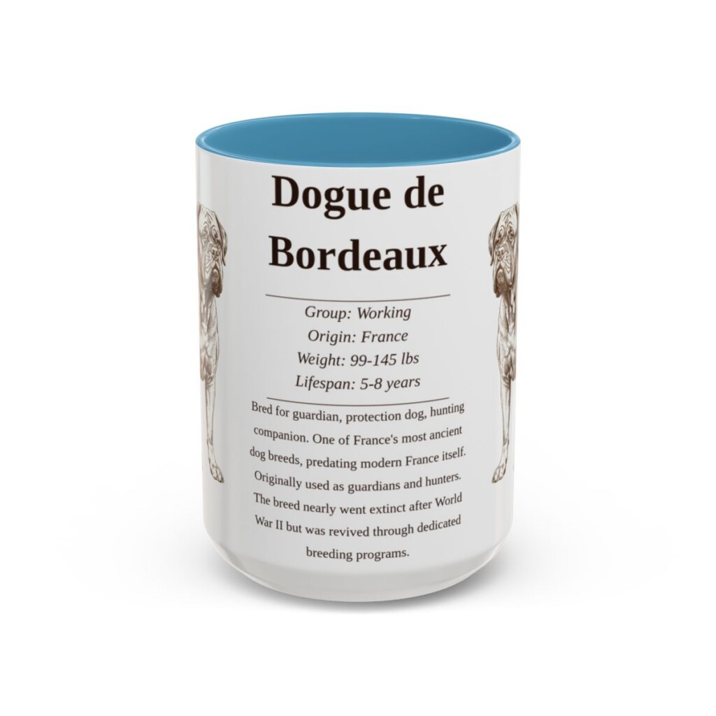 15oz Dogue de Bordeaux Mug, Light Blue, front view
