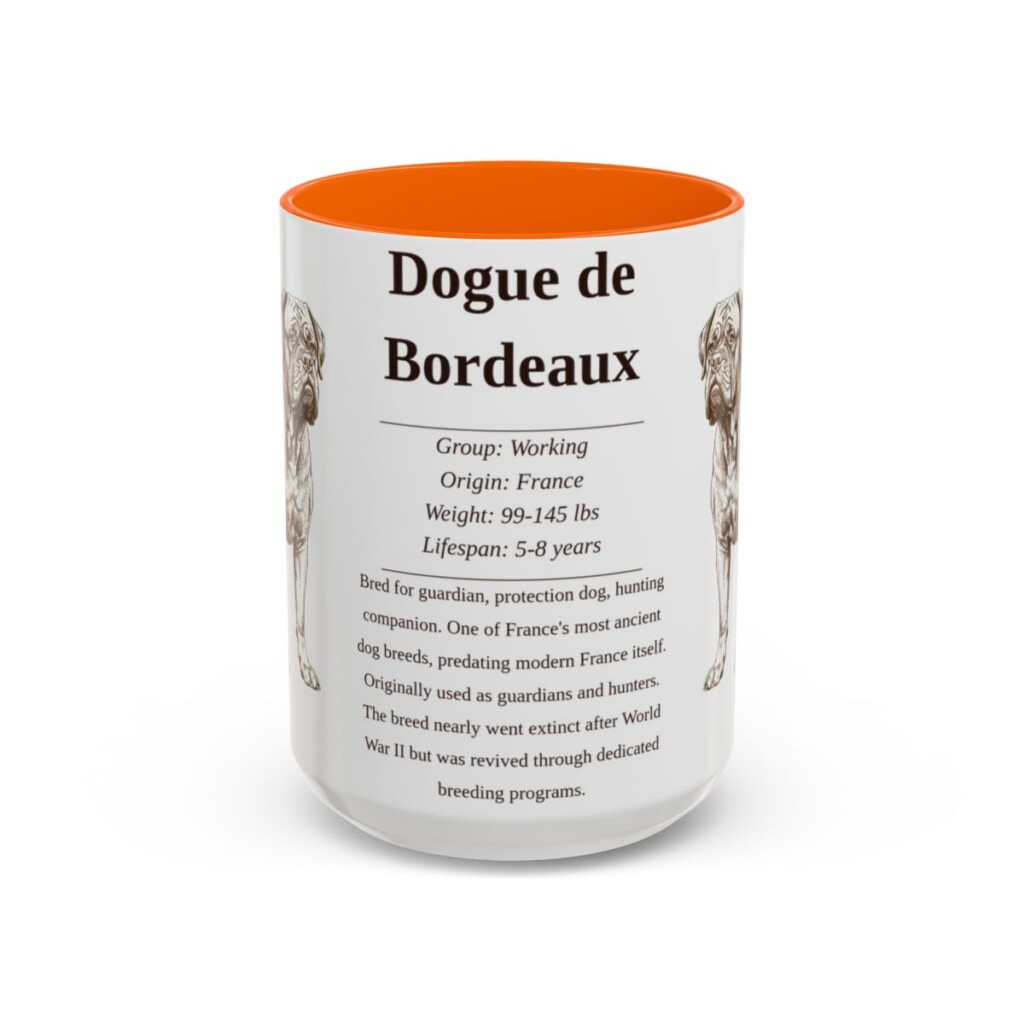 15oz Dogue de Bordeaux Mug, Orange, front view