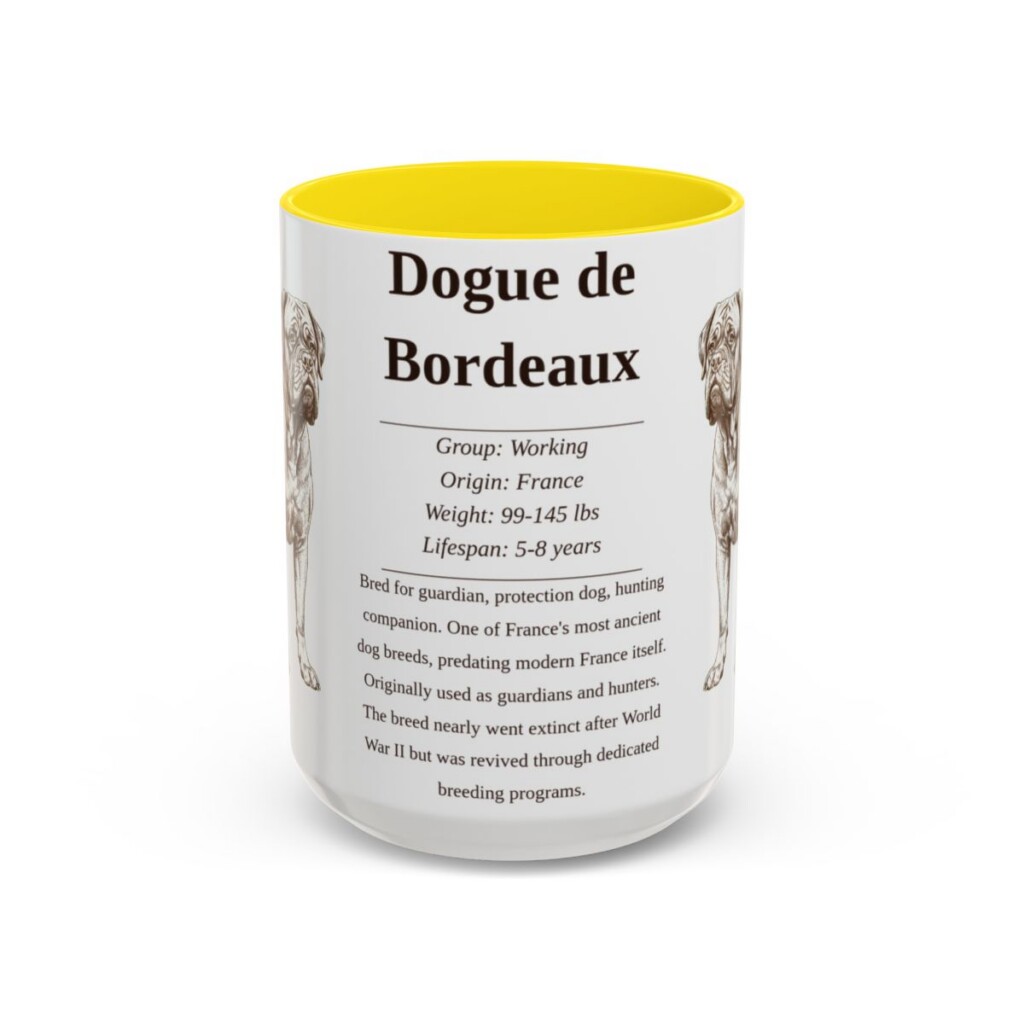 15oz Dogue de Bordeaux Mug, Yellow, front view