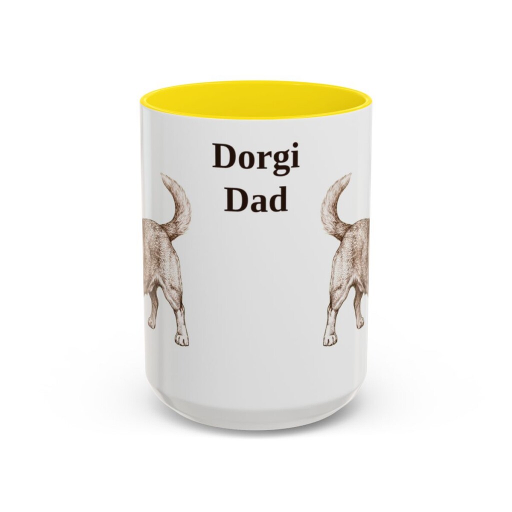 15oz Dorgi Dog Dad Mug, Yellow, front view