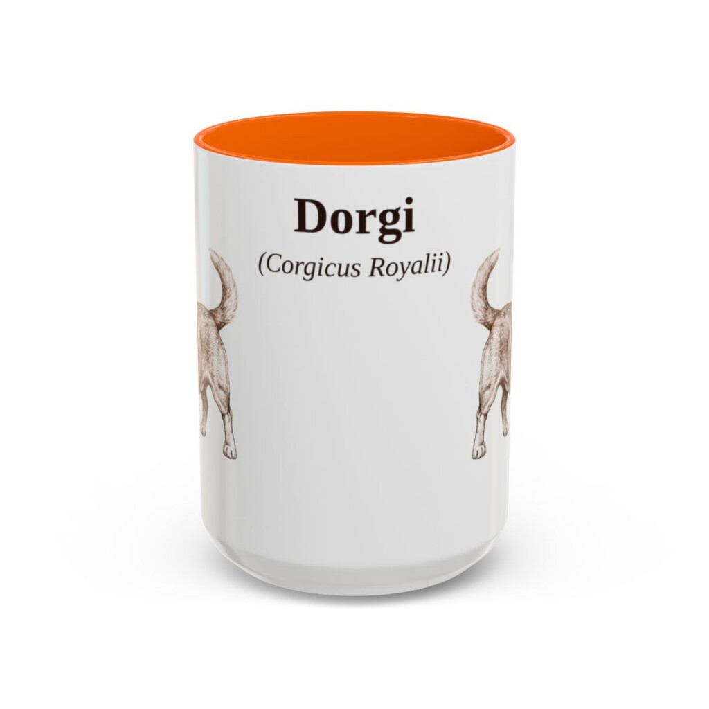 15oz Dorgi Latin Mug, Orange, front view