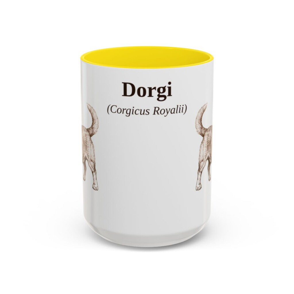 15oz Dorgi Latin Mug, Yellow, front view
