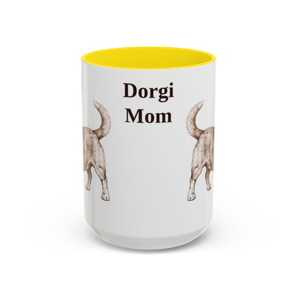 15oz Dorgi Dog Mom Mug, Yellow, front view