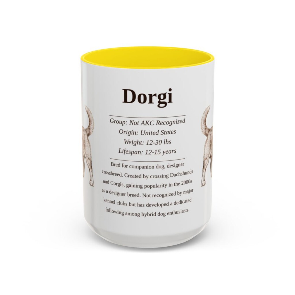 15oz Dorgi Mug, Yellow, front view