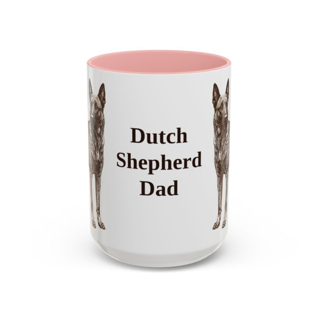 15oz Dutch Shepherd Dog Dad Mug, Pink, front view