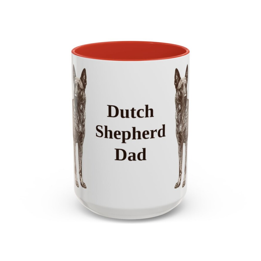 15oz Dutch Shepherd Dog Dad Mug, Red, front view