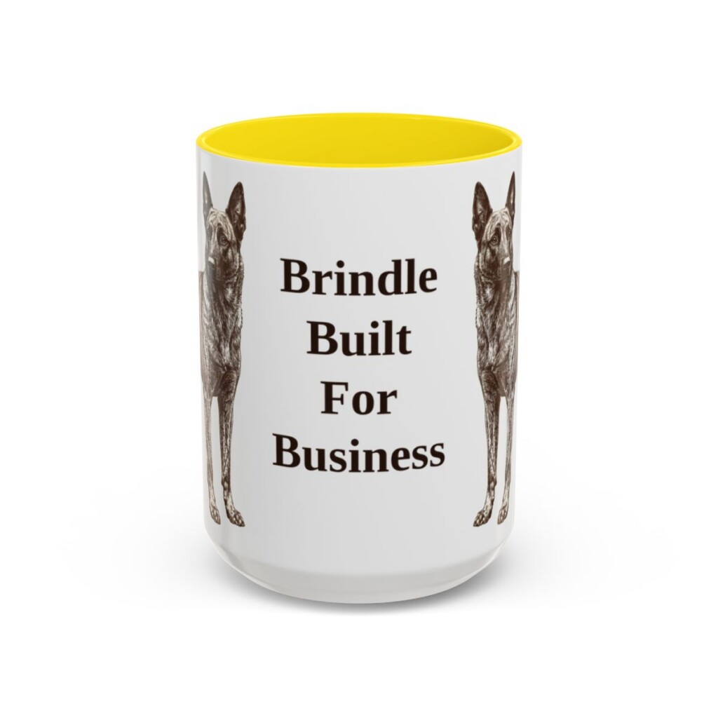 15oz Funny Dutch Shepherd Mug, Yellow, front view