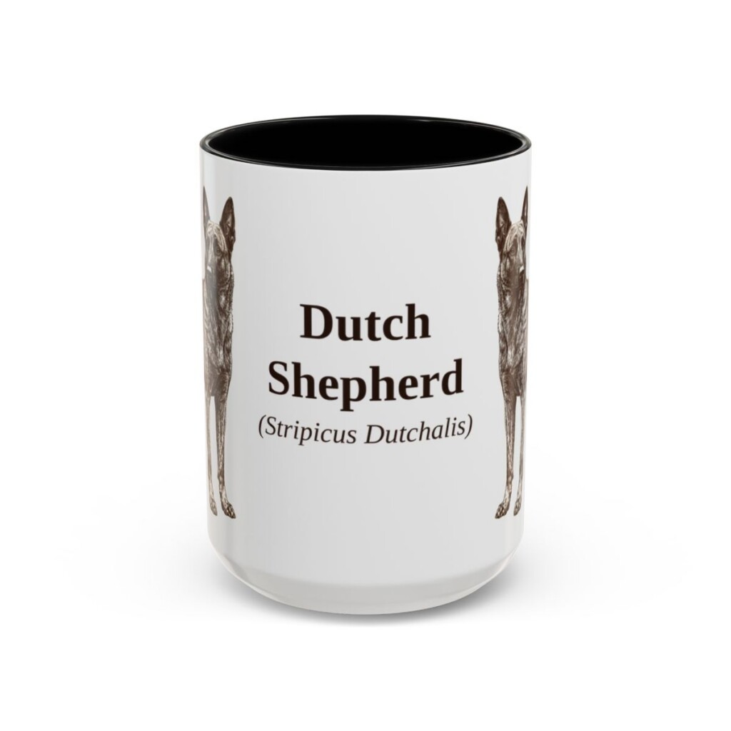 15oz Dutch Shepherd Latin Mug, Black, front view