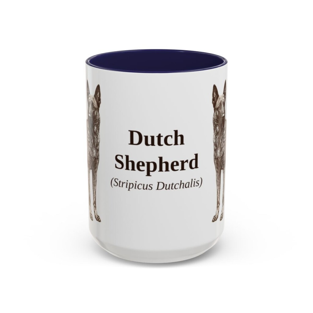 15oz Dutch Shepherd Latin Mug, Navy, front view