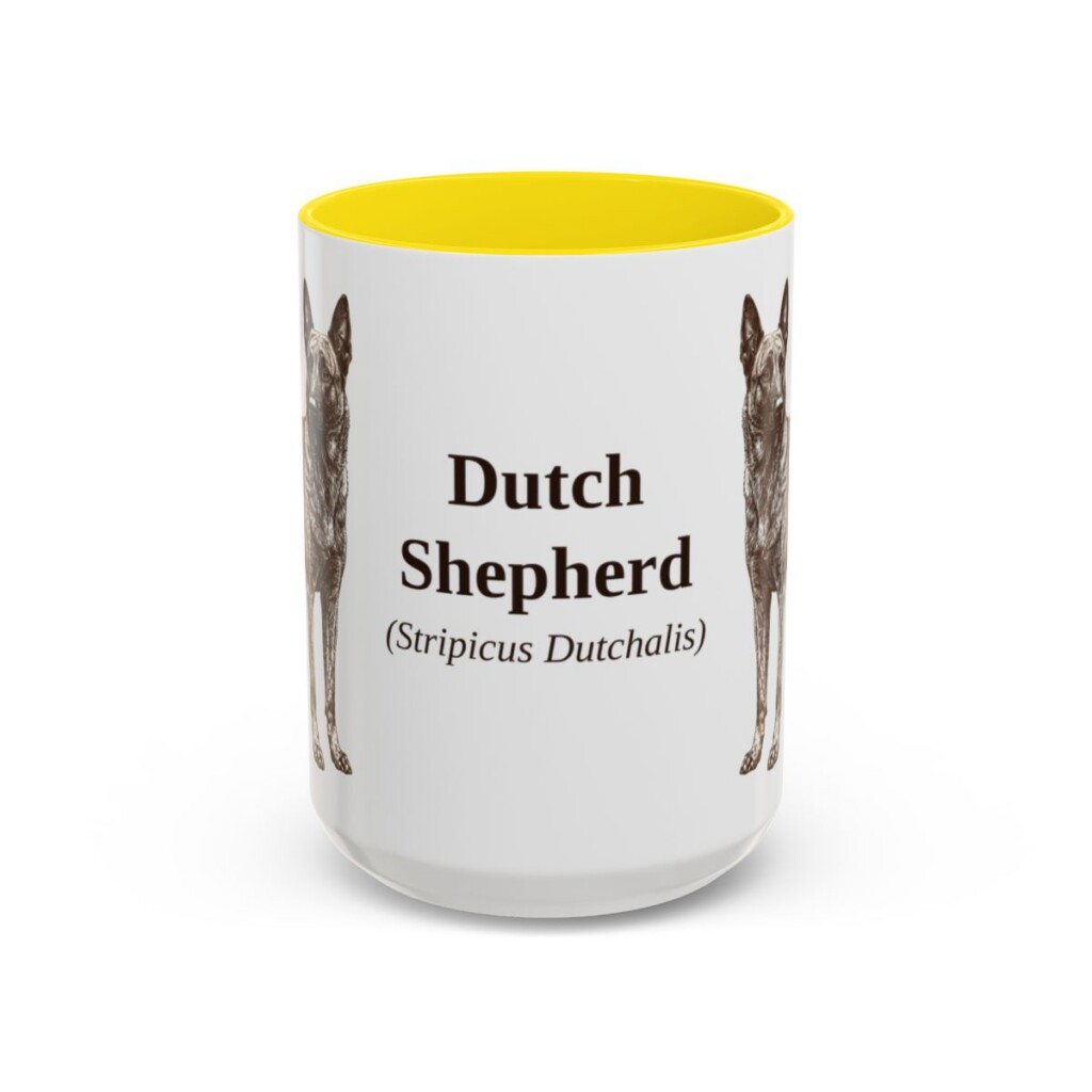 15oz Dutch Shepherd Latin Mug, Yellow, front view