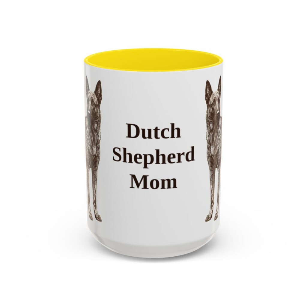 15oz-dutch-shepherd-mug-mom-yellow 15oz Dutch Shepherd Dog Mom Mug, Yellow, front view