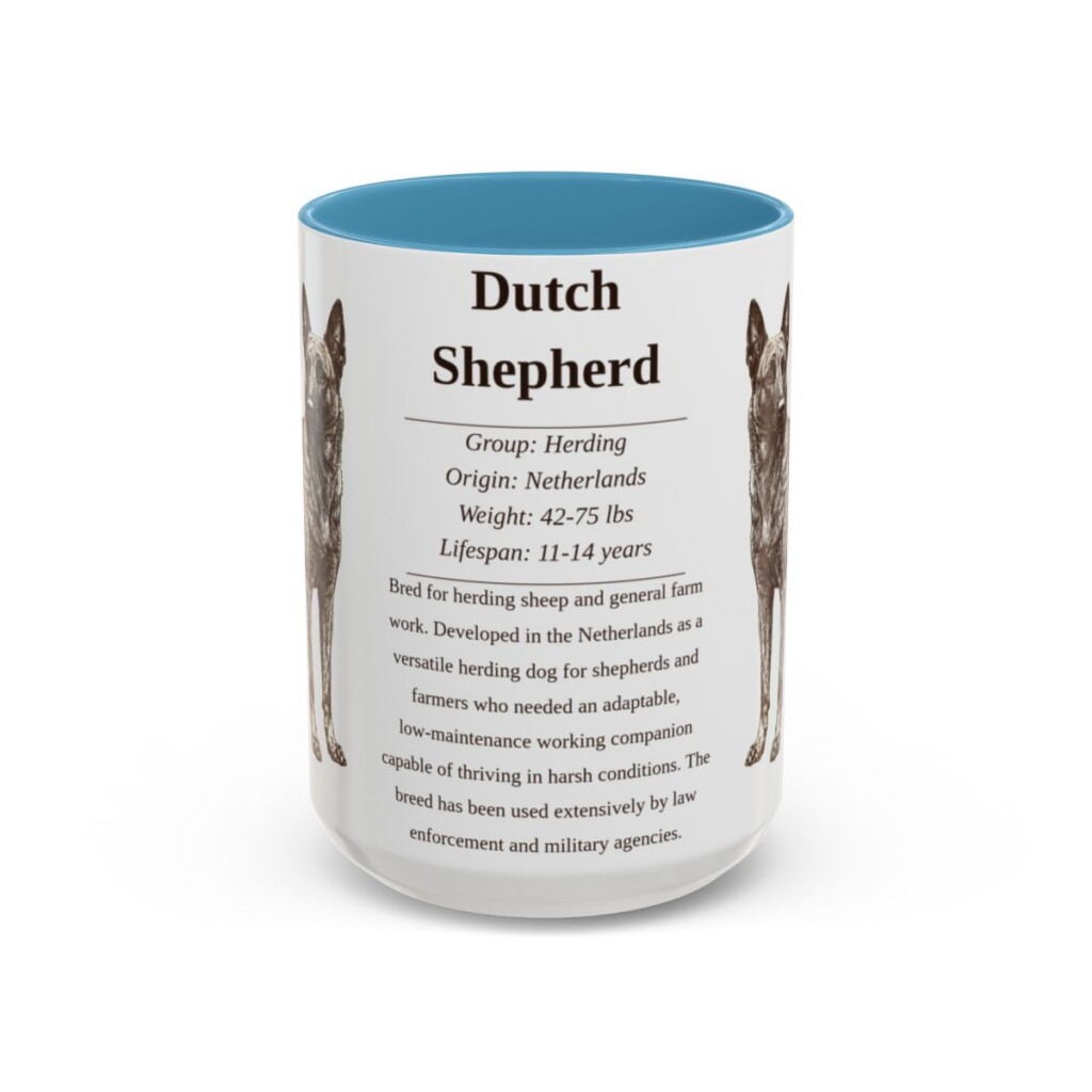 15oz Dutch Shepherd Mug, Light Blue, front view