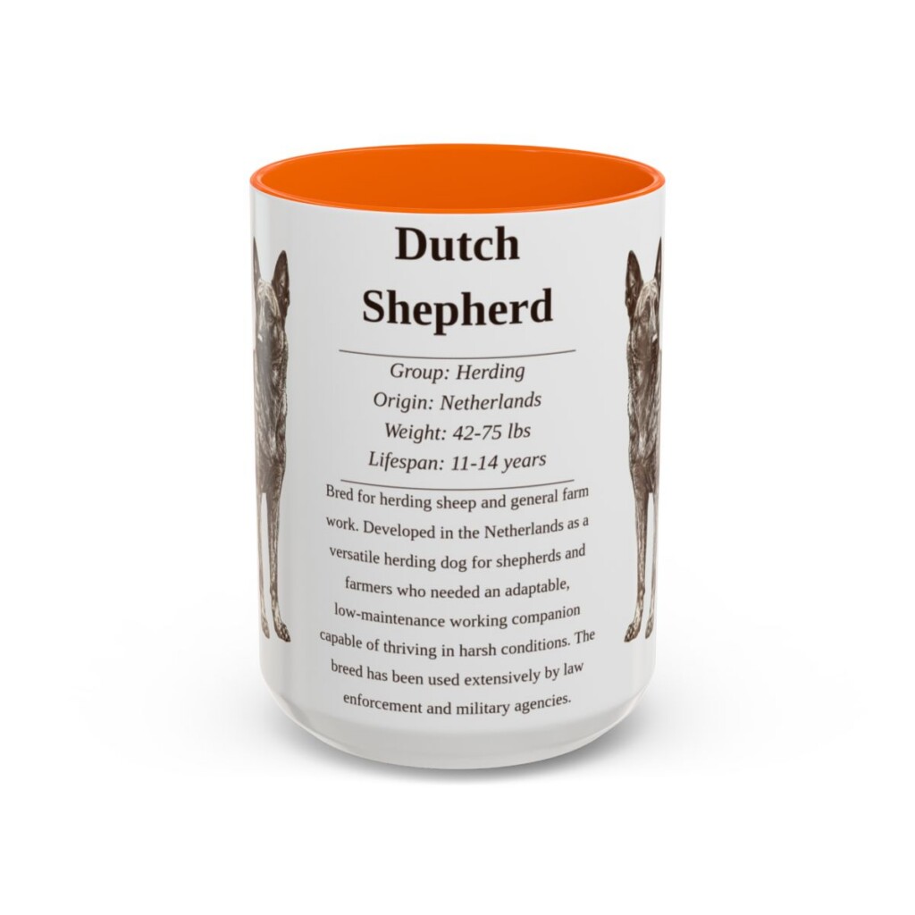 15oz Dutch Shepherd Mug, Orange, front view