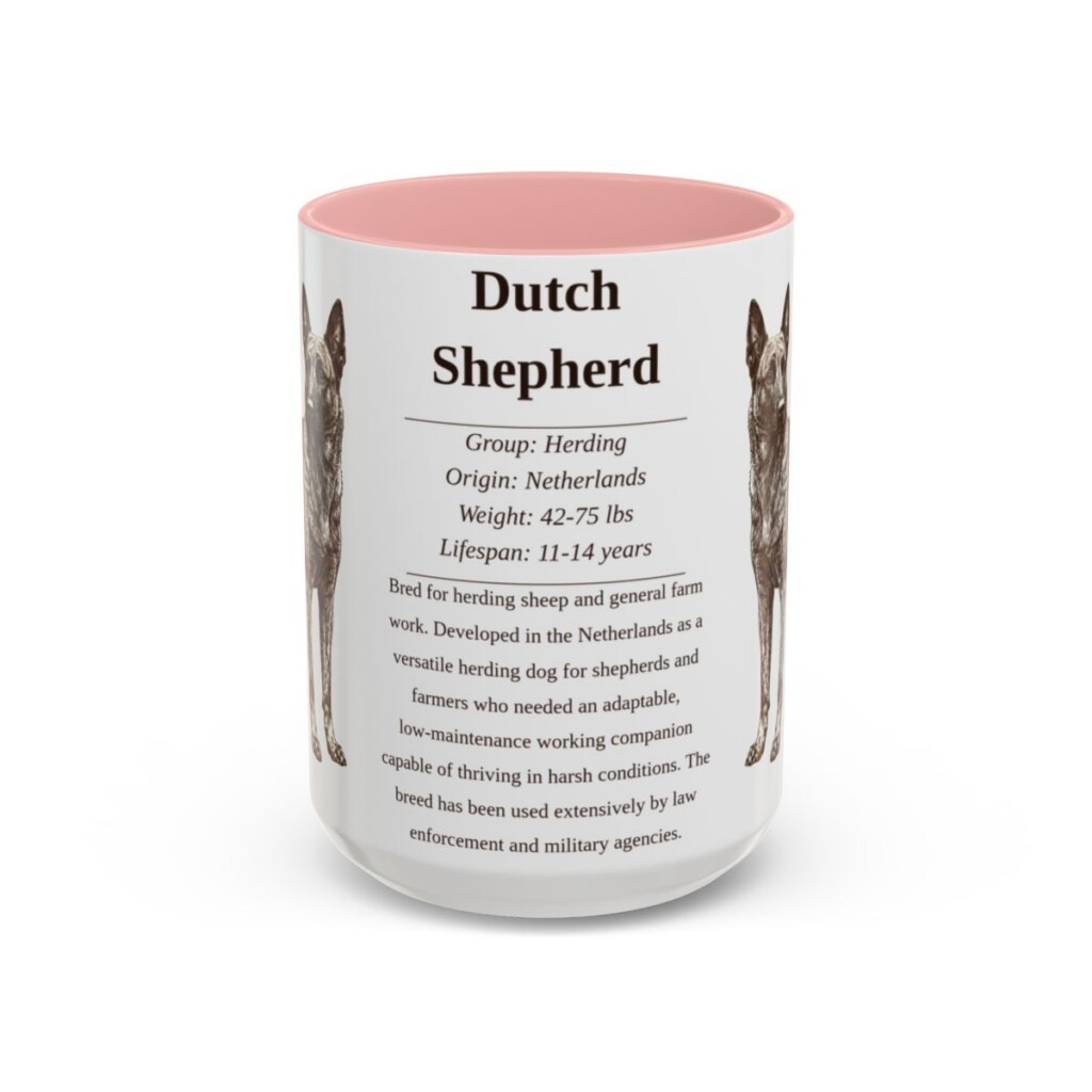 15oz Dutch Shepherd Mug, Pink, front view