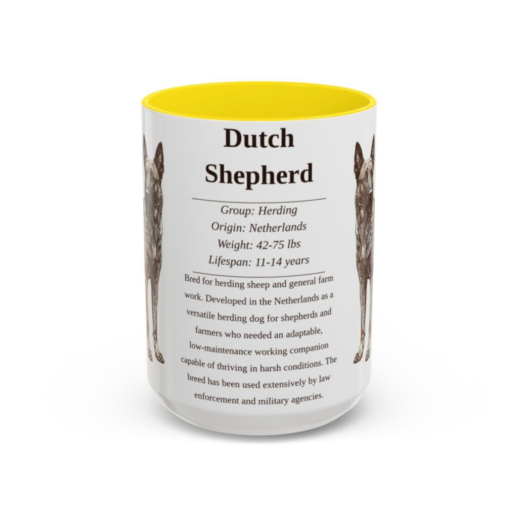 15oz Dutch Shepherd Mug, Yellow, front view