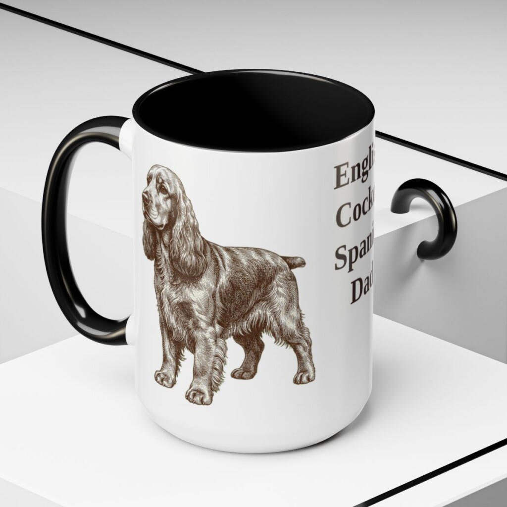 15oz-english-cocker-spaniel-mug-dad-black-context-2 15oz English Cocker Spaniel Dog Dad Mug, Black, lifestyle photo