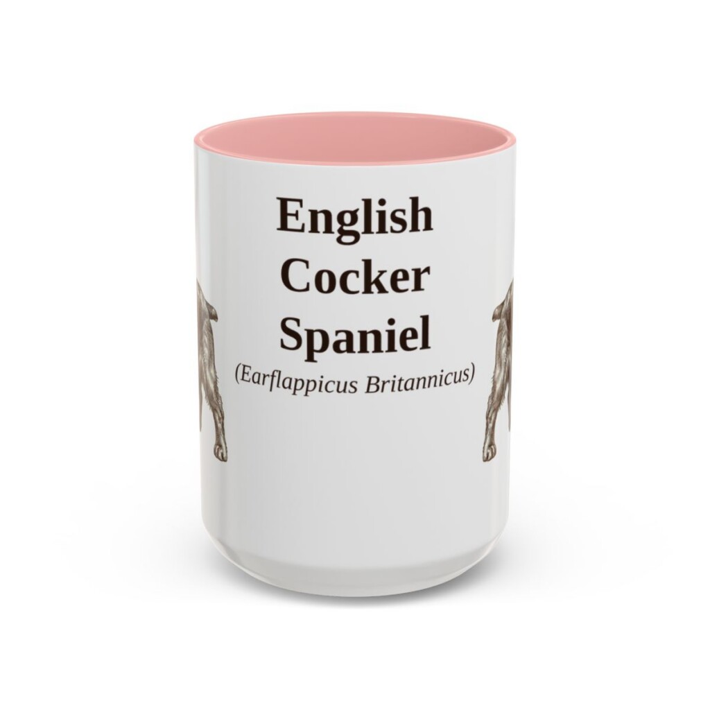 15oz-english-cocker-spaniel-mug-latin-pink 15oz English Cocker Spaniel Latin Mug, Pink, front view