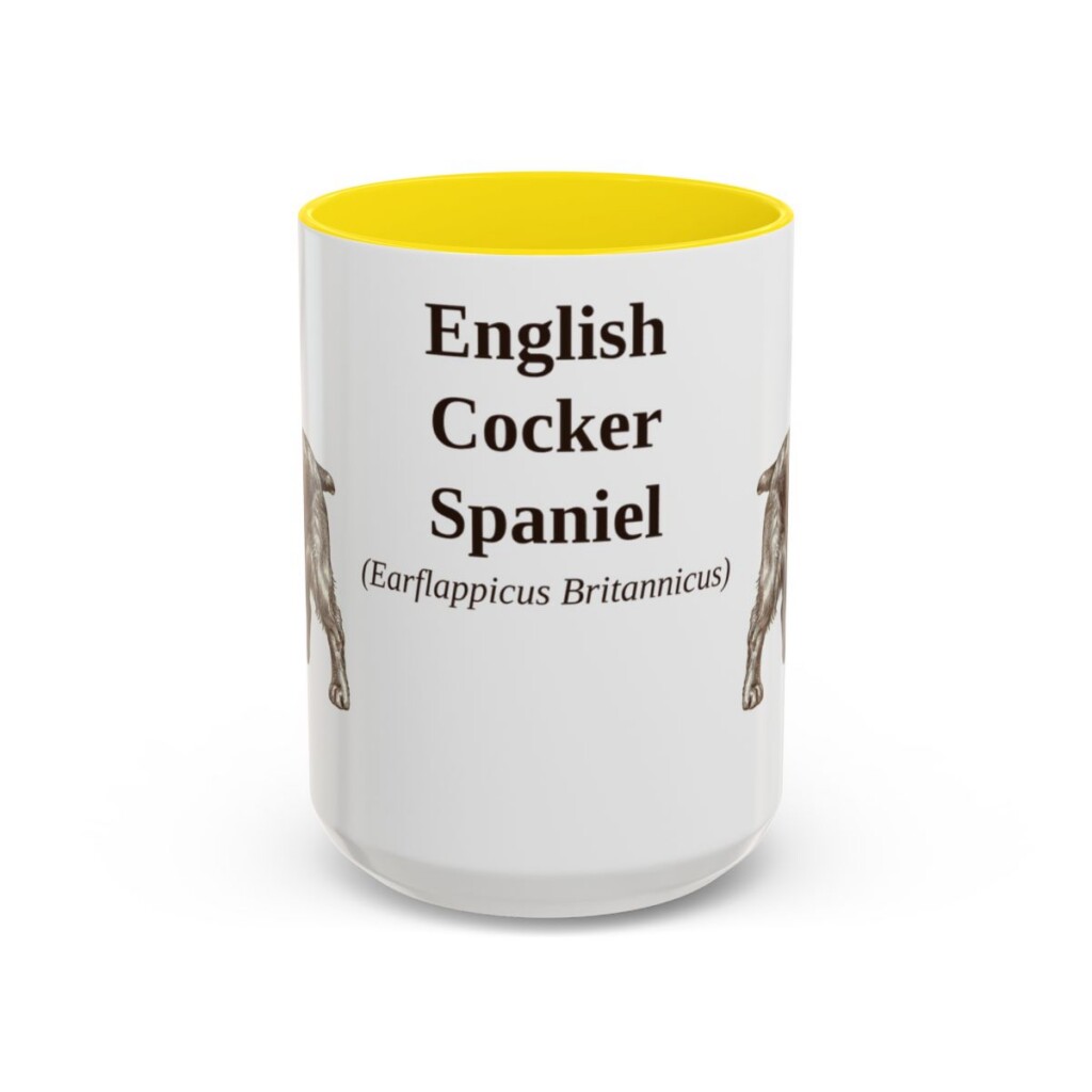 15oz-english-cocker-spaniel-mug-latin-yellow 15oz English Cocker Spaniel Latin Mug, Yellow, front view