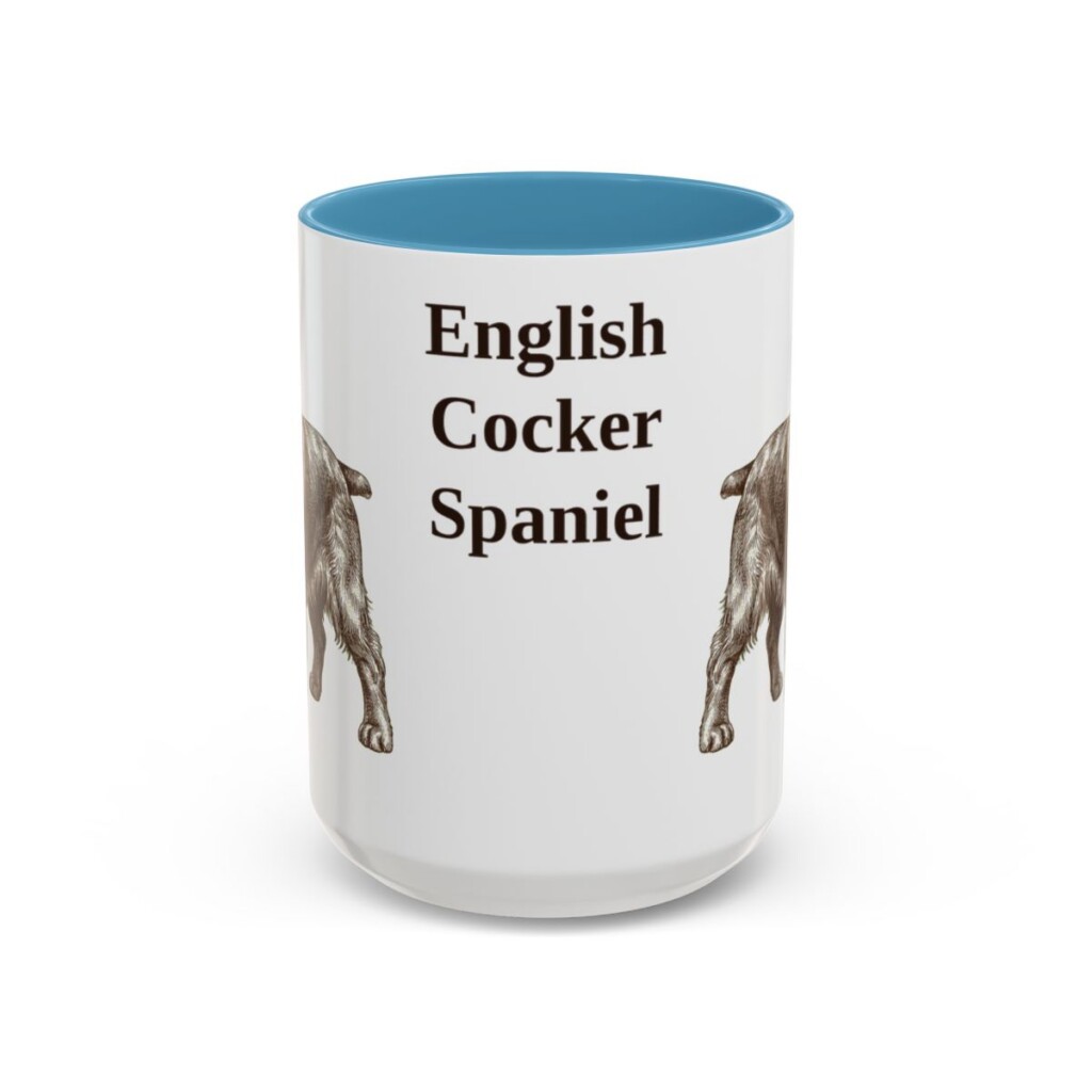 15oz English Cocker Spaniel Mug, Light Blue, front view
