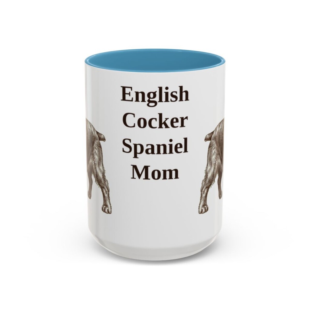 15oz English Cocker Spaniel Dog Mom Mug, Light Blue, front view
