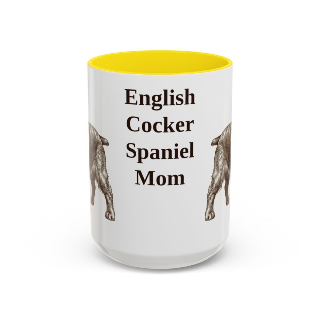 15oz English Cocker Spaniel Dog Mom Mug, Yellow, front view