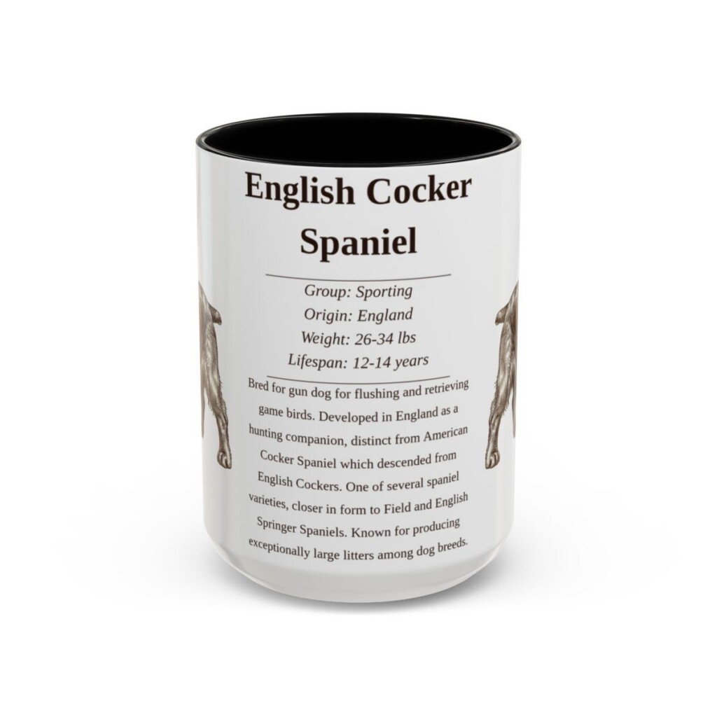 15oz English Cocker Spaniel Mug, Black, front view