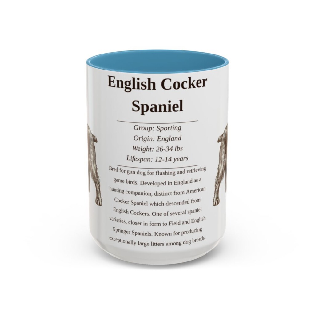 15oz English Cocker Spaniel Mug, Light Blue, front view