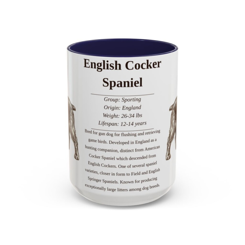 15oz English Cocker Spaniel Mug, Navy, front view