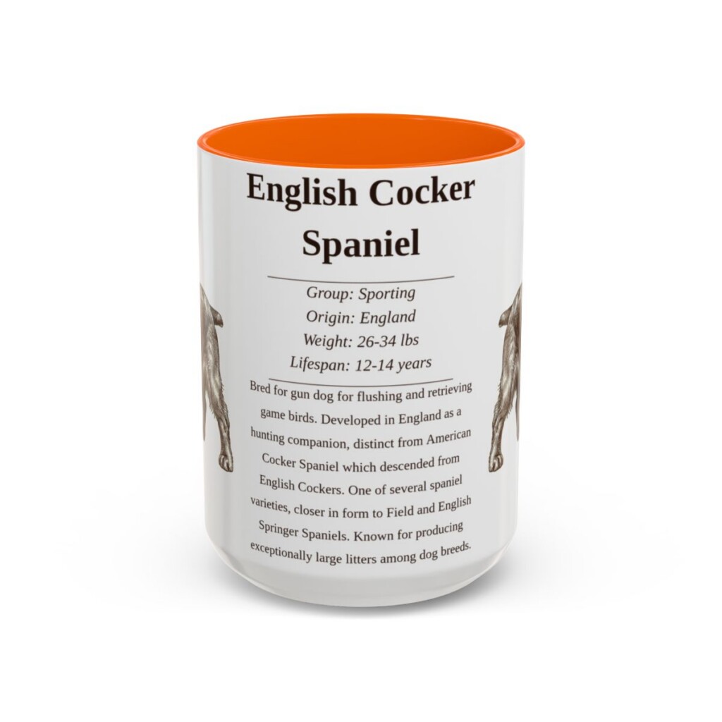 15oz English Cocker Spaniel Mug, Orange, front view