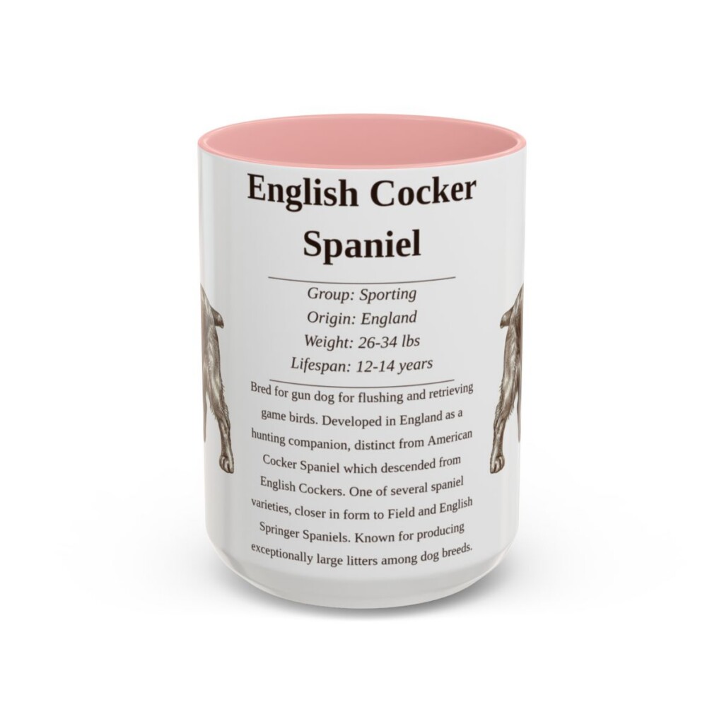 15oz English Cocker Spaniel Mug, Pink, front view