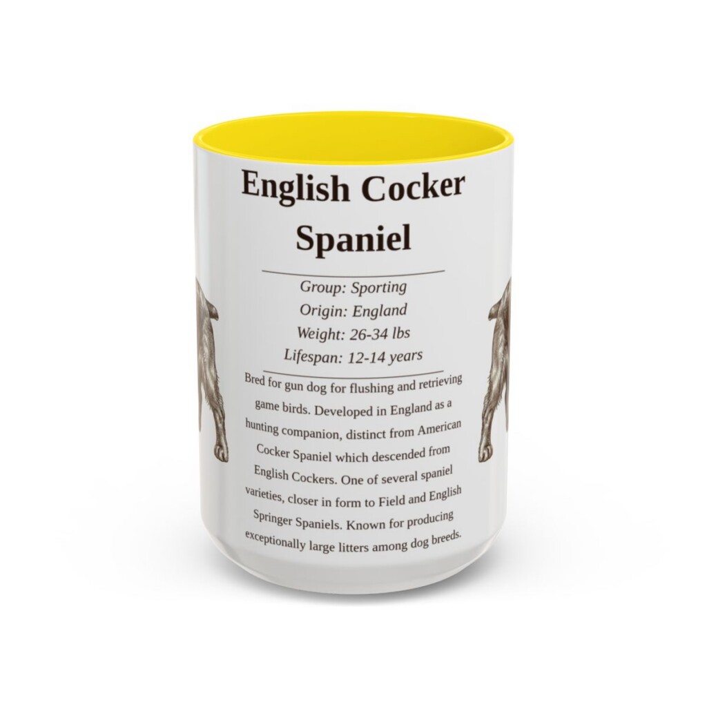 15oz English Cocker Spaniel Mug, Yellow, front view
