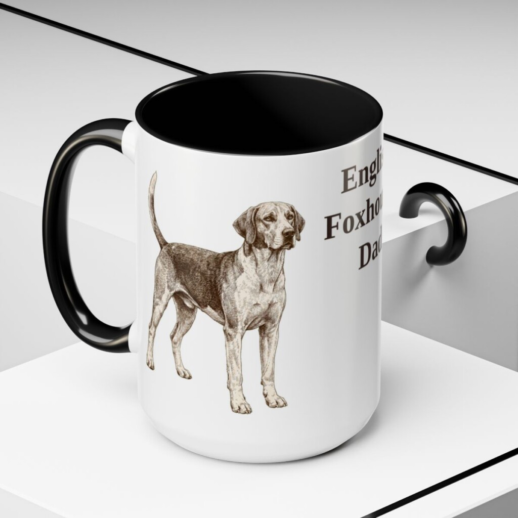 15oz-english-foxhound-mug-dad-black-context-2 15oz English Foxhound Dog Dad Mug, Black, lifestyle photo