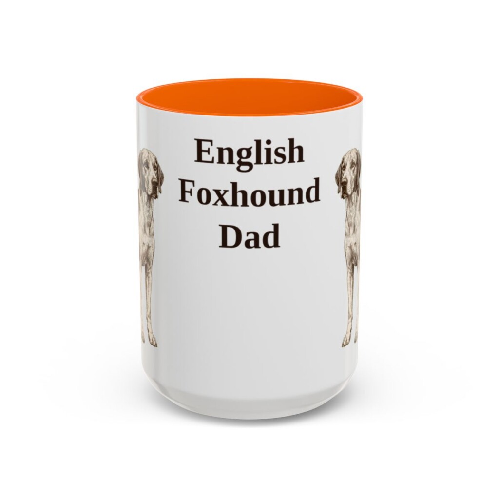 15oz-english-foxhound-mug-dad-orange 15oz English Foxhound Dog Dad Mug, Orange, front view