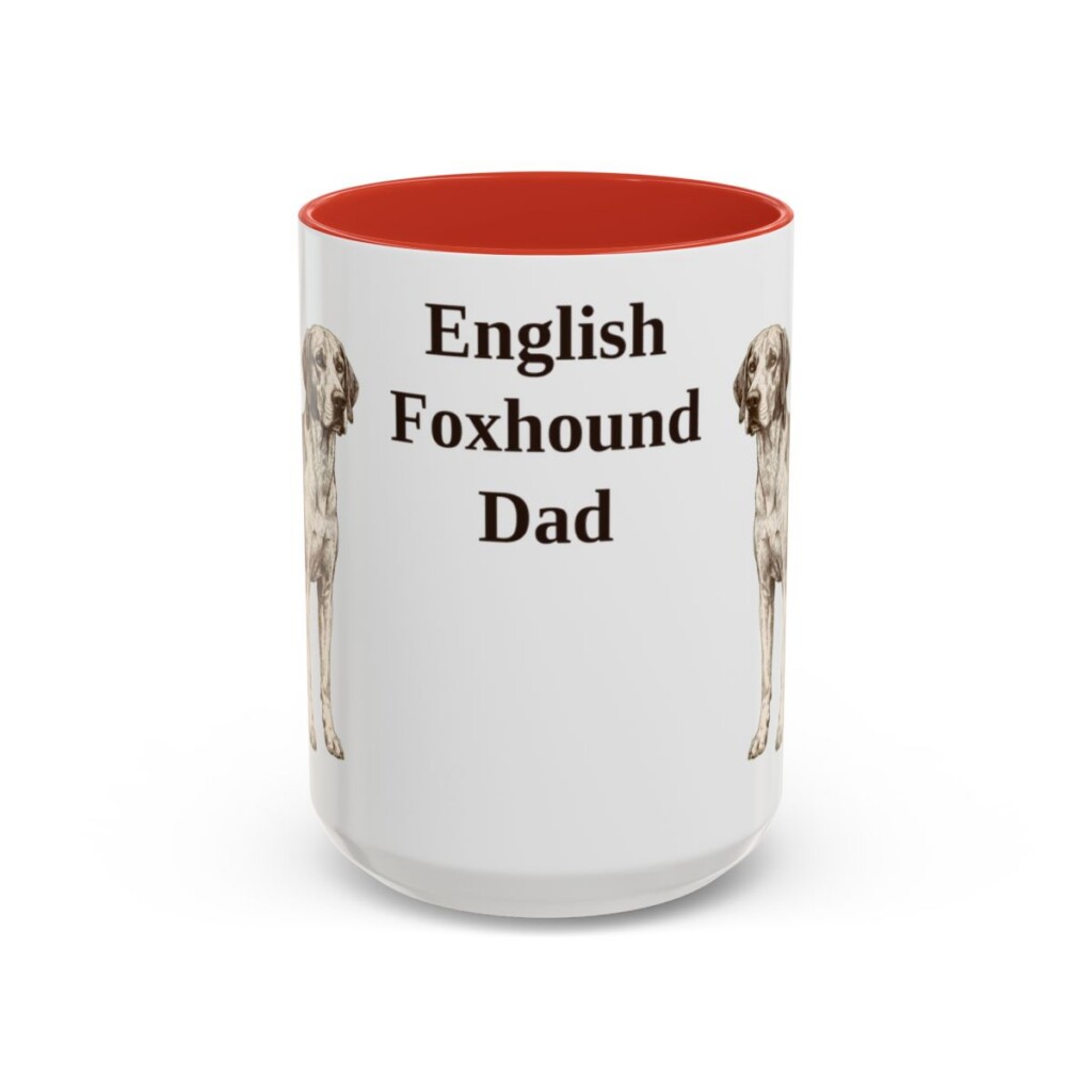 15oz-english-foxhound-mug-dad-red 15oz English Foxhound Dog Dad Mug, Red, front view