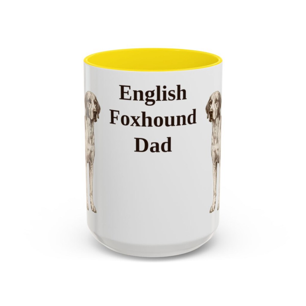 15oz-english-foxhound-mug-dad-yellow 15oz English Foxhound Dog Dad Mug, Yellow, front view